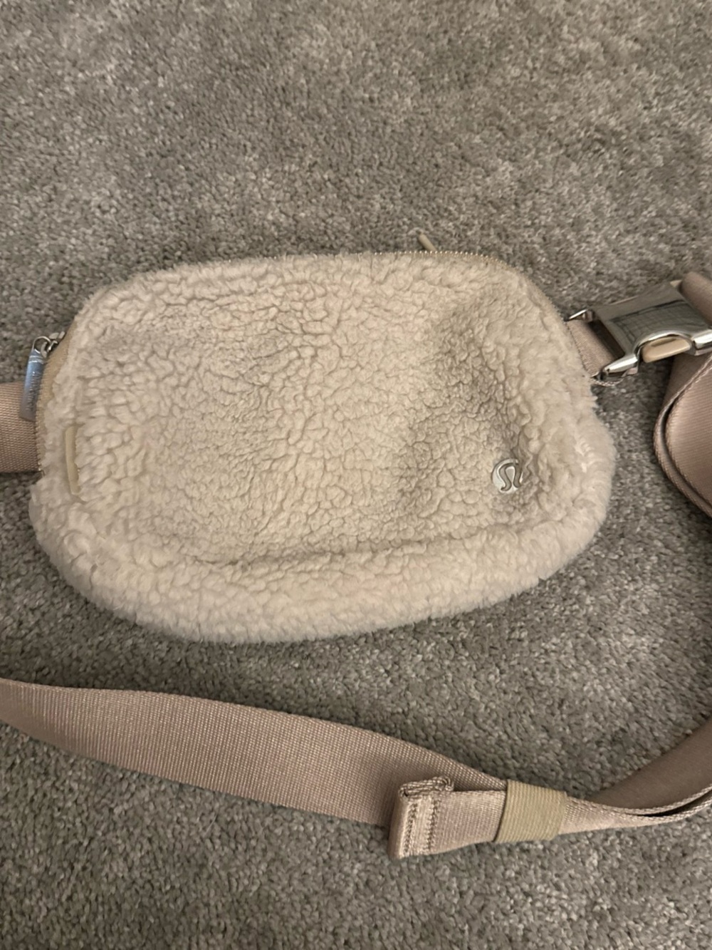 lululemon athletica Cream Faux Shearling Crossbody Belt Bag